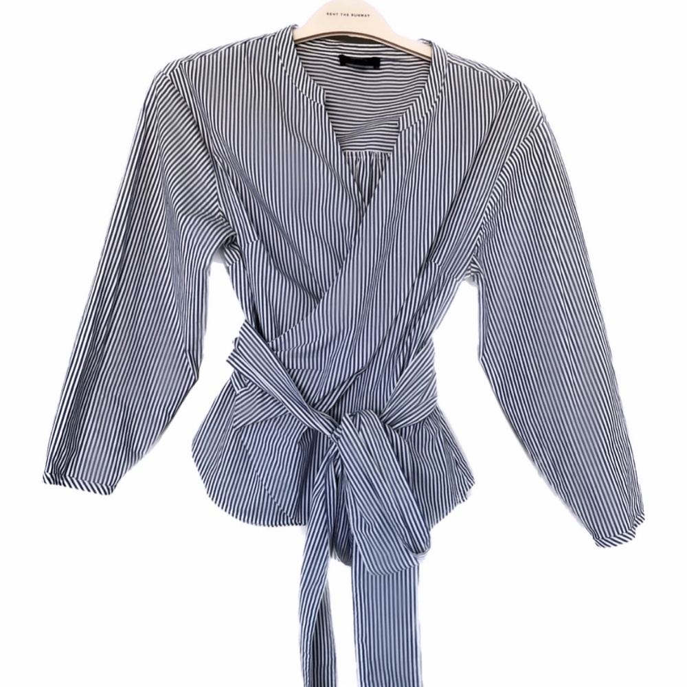 J.Crew Blue Stripe Wrap Top Size Petite Large - Picture 7 of 8
